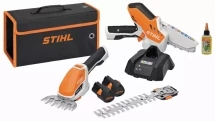 Pack Stihl gamme AS comprend 1 scie de jardin GTA 26 avec 1 batterie AS 2 et 1 chargeur AL 1 et 1 taille buissons HSA 26 avec 1 batterie AS2 et 1 chargeur AL 1