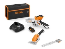 Pack Stihl gamme AS comprend 1 Scie de jardin GTA 26 avec 1 batterie AS 2 et 1 chargeur AL 1 et 1 taille buissons HSA 26 nu